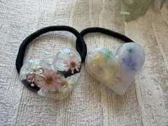 ハンドメイド レジンヘアゴム 青い紫陽花のハート‪ෆ‪.*・゜ - メルカリ‬‬