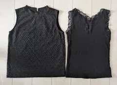 2点セット ナチュラルビューティーベーシック レース タンクトップ リブ M 黒