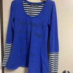 青色 ストライプ長袖Tシャツ