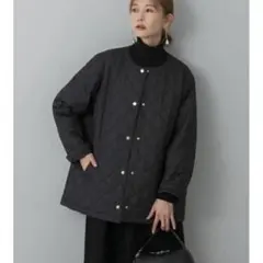 【美品】 ノーカラーキルティングジャケット　在庫なし　ブラック