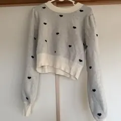 ハート柄 長袖 ニットセーター クロップド