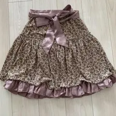レストローズ☆ひざ丈 スカート 花柄 フリル、リボン付き 裏地あり