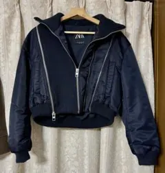 ZARA コントラスト ボンバージャケット ジッパー
