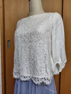★美品　ナチュラルビューティー　ホワイトレースブラウス ５号サイズ