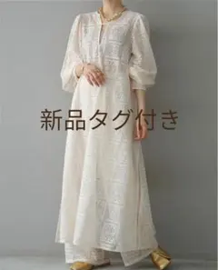 新品タグ付 Lumier ブロックレースボリュームスリーブワンピース