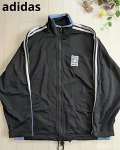 【adidas】トラックジャケット 黒 水色 メッシュ