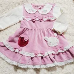 クーラクール　ワンピース　80　いちご　長袖　うさぎ　丸襟　刺繍　フリル