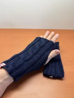 ネイビー 手編み アームカバー