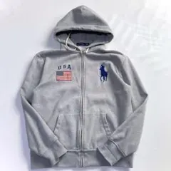 美品 ポロラルフローレン パーカー 星条旗 ビッグポニー L グレー USA