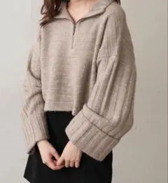 chico ハーフZIP ワイドリブショート丈ニット