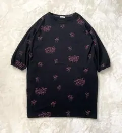 ソウルベリー 花柄カットソー 七分袖 トップス LL 黒