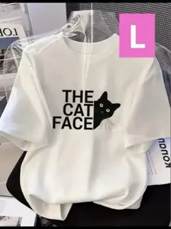 新品THE CAT FACE 猫柄　半袖Tシャツ 白　L　猫　パロディ　ユニーク