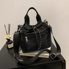 ショルダーバッグ ハンドバッグ 2WAY 斜めがけ ドロスト ブラック