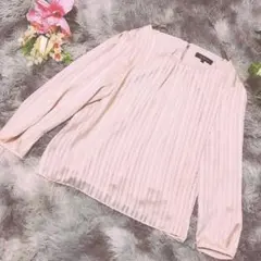 【Reflect】上品シアーな清涼感＊ストライプ柄タックブラウスピンクベージュ9のサムネイル