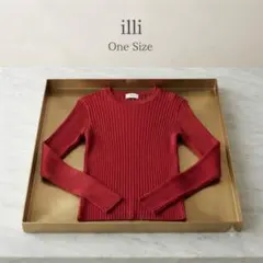 完売品illi KBF ランダムリブ クルーネック ニット 赤 レッド　コットンのサムネイル
