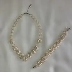 ビーズネックレス　ビーズブレスレット　2点セット　パール