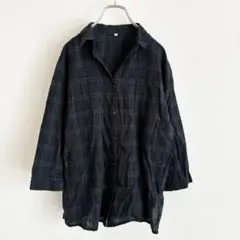 A180 大きいサイズ　チェック柄　シャツ　5〜7分袖　レディース　深緑　LL