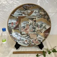 九谷焼 峰秋作 飾皿大皿 本金彩色絵時代絵稲作 径40㎝ 石川県伝統工芸