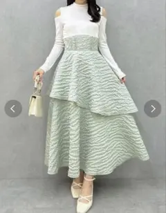 dazzlin ダズリン バックリボンティアードコンビワンピース（オフ