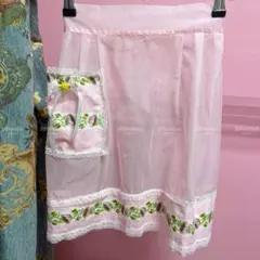 ヴィンテージ バラ刺繍 レース エプロン ホワイト vintage USA 古着 