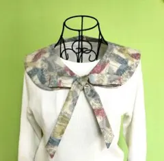 ハンドメイド　着物リメイク 付け襟　大島紬　蝶柄リボン