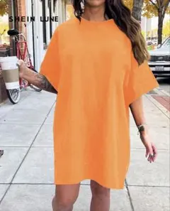ラウンドネック Tシャツ オレンジ SHEIN