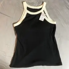 しまむら　haru　バイカラーホルターネックブラタンクトップ ブラック　M