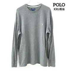 ② 輸入古着 ポロ ラルフローレン サーマル ワッフル グレー XL 刺繍ロゴ