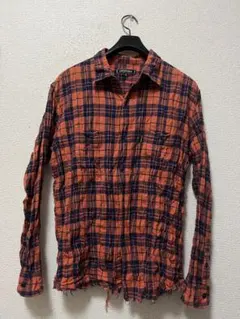 キャプテンズヘルム　シワ＆ホツレ加工　オンブレチェックシャツ　/L　オレンジ×紺のサムネイル