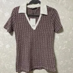 ZARA ニットポロシャツ バーガンディ ホワイト