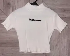 リブ編み ホワイト Tシャツ ブラックロゴ フリーサイズ