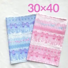フリルリボン柄30×40♡ランチョンマット2枚セット♡女の子♡ピンク水色ゆめかわ