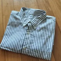 UNIQLO グレーとホワイトのストライプ長袖シャツ L
