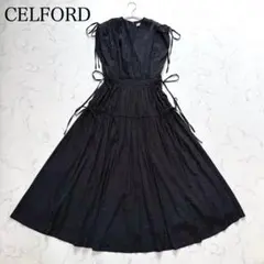 セルフォード　プリントリボンノースリーブワンピース　ブラック　ドット　M相当