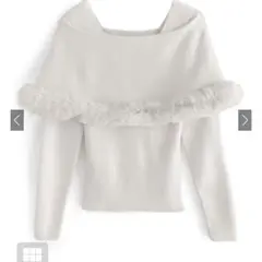 GRLファー付きケープ風ニットトップス【an1344】 アイボリー