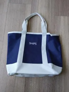 新品！★SHIPS（シップス）★ミニトートバッグ★エコバック★かんぽ生命★紺×白