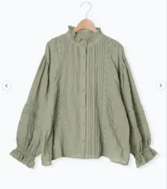 タグ付き新品フリルスタンドカラーレースブラウス