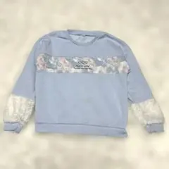 ライトブルー 長袖カットソー 130サイズ袖にモコモコ裏起毛暖かいトレーナー水色