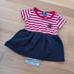 Champion 赤と紺 ストライプ ワンピース　ロンパース　70