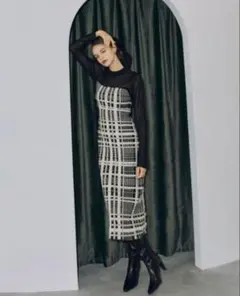 eimyistoireチェックジャガードニットワンピース