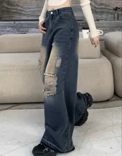 新品未使用 SHEIN ダメージジーンズ ブルー ジーンズ