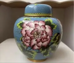 青色　花柄　中国茶器 陶器製　蓋付き