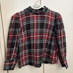 Bershka ベルシュカ　ハイネック　チェックブラウス　パフスリーブ　Sのサムネイル