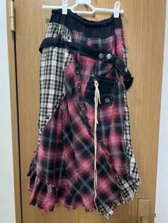 チェック柄パッチワークロングスカート