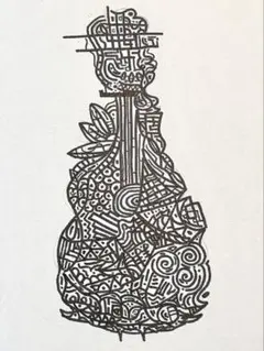 【原画】自作イラスト「音の迷路」 ギター 現代アート 細密画 ペン画 一点物