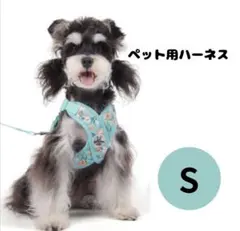 犬 猫 ハーネス リード付き ベスト型 S ブルー 恐竜柄 軽量 胴輪 散歩のサムネイル