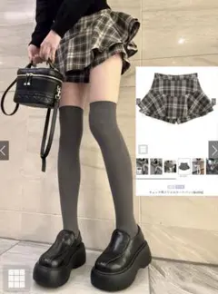 GRL チェック柄フリルスカートパンツ[ks006] ネイビー