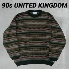 90s UNITED KINGDOM ウール　3Dニット　セーター Lサイズ