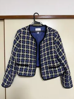 H&M ツイードジャケット XL 千鳥格子 ブルー ラメ入