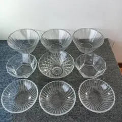 未使用 ガラスボウル 9個セット 昭和レトロ デザートボウル サラダボウル